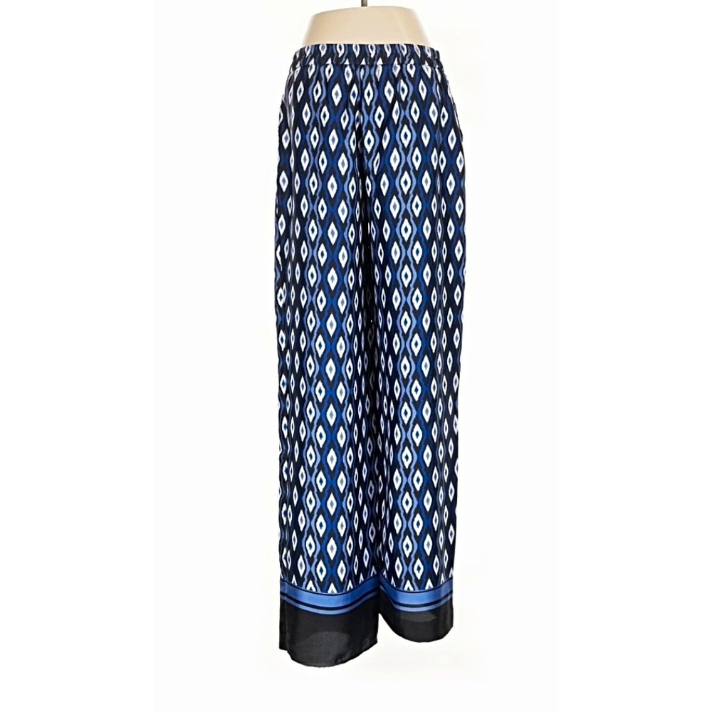 ZARA Women's Blue White Black Geometric Wide-Leg Pants Elastic Waist M